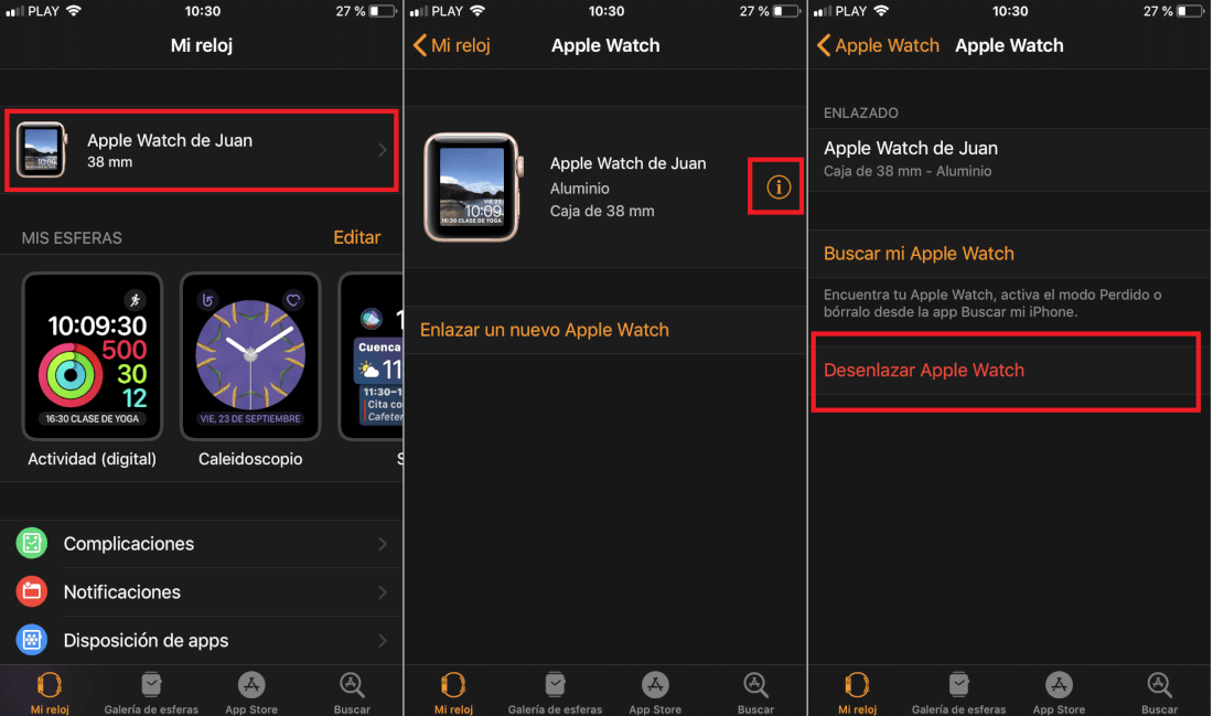 como desenlazar apple watch del iphone