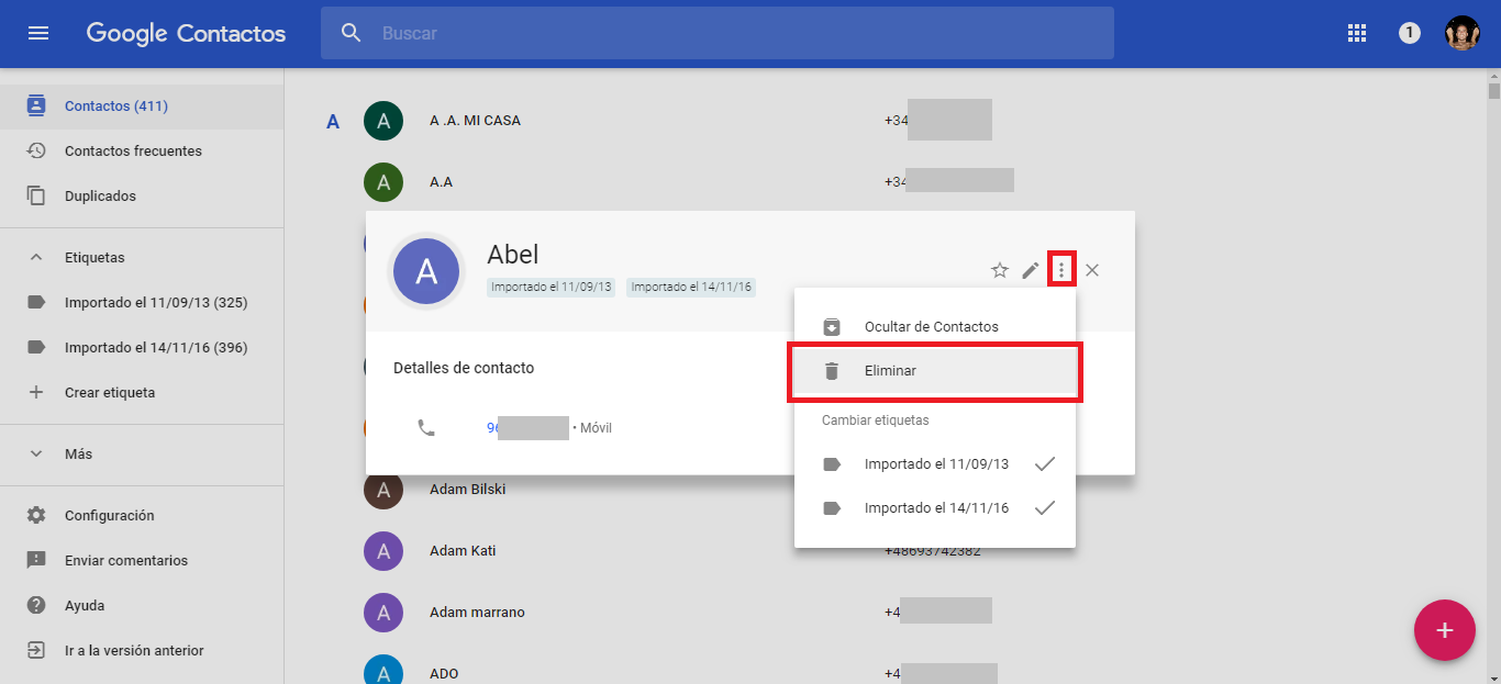 Resultado de imagen para como eliminar un contacto en contactos gmail