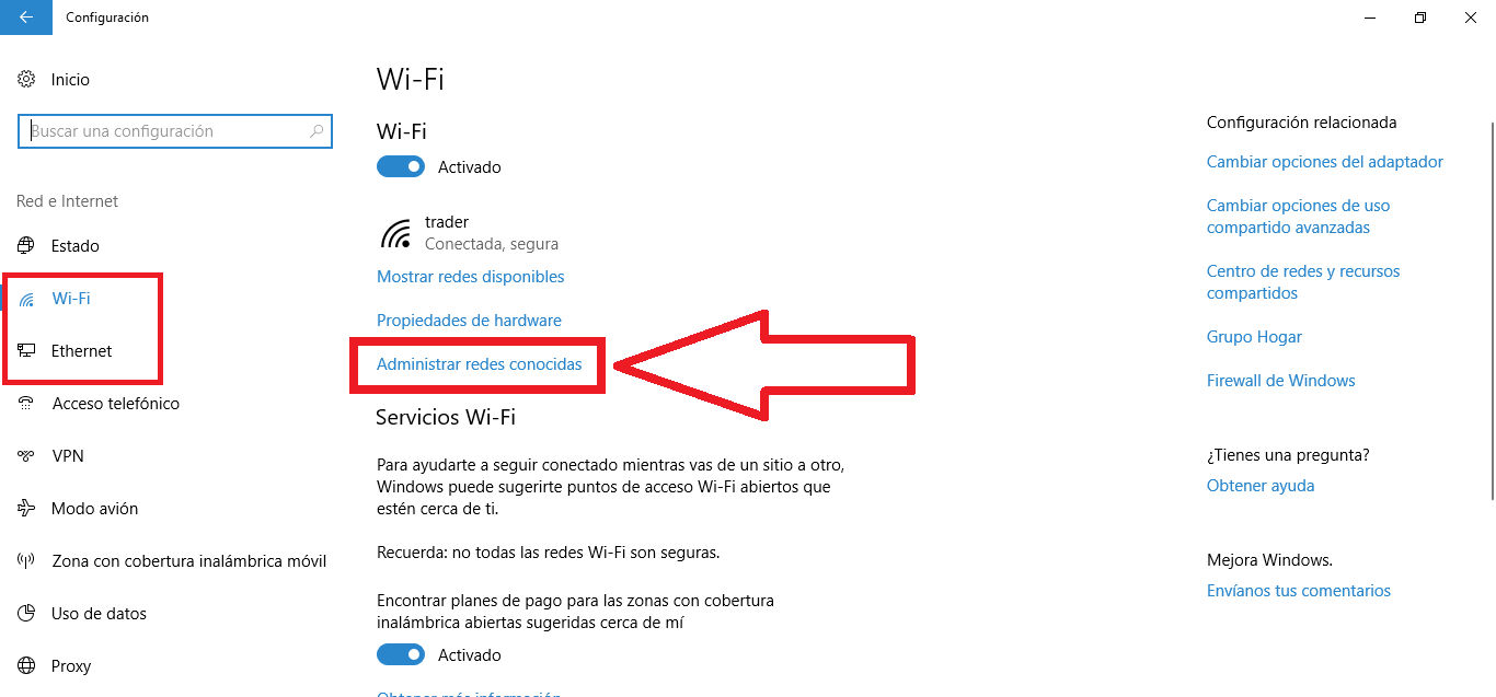 Configurar ethernet windows 10