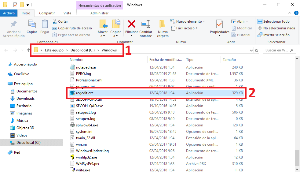 Editor del registro windows 10