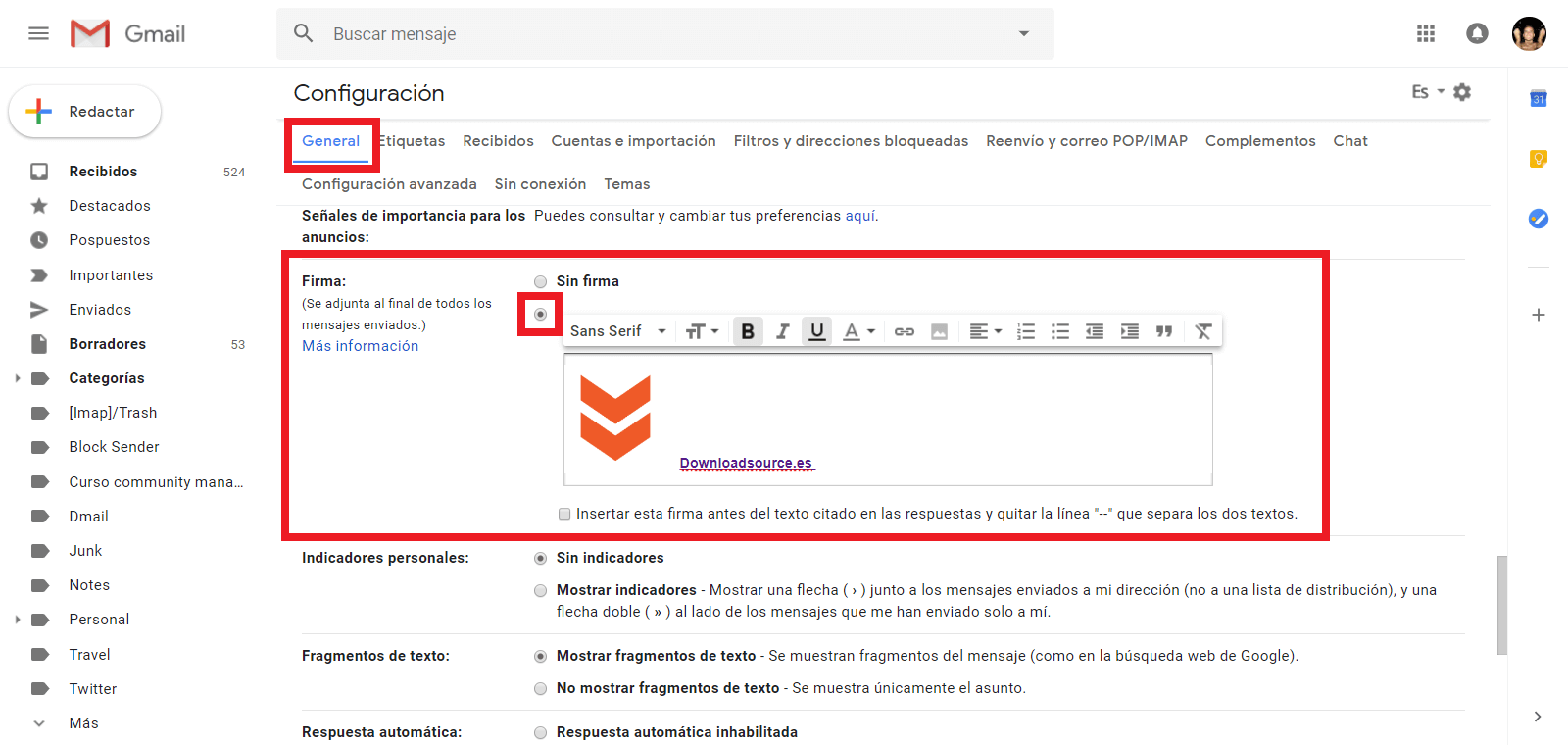 Resultado de imagen para como es firma automatica en gmail