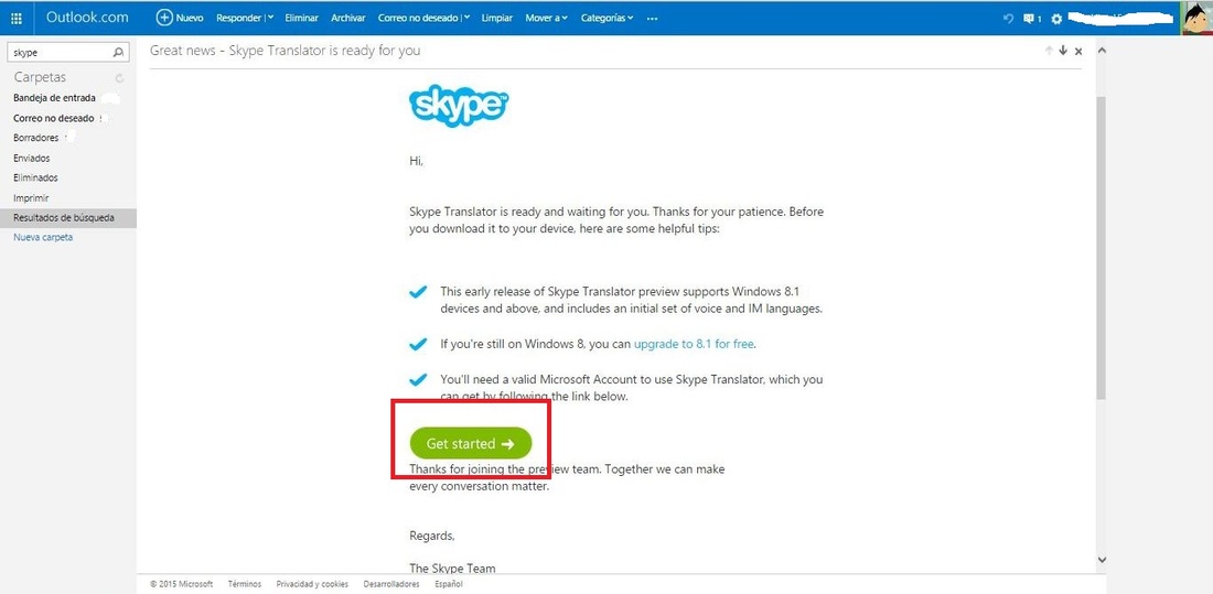 Como obtener la invitación de Skype translator