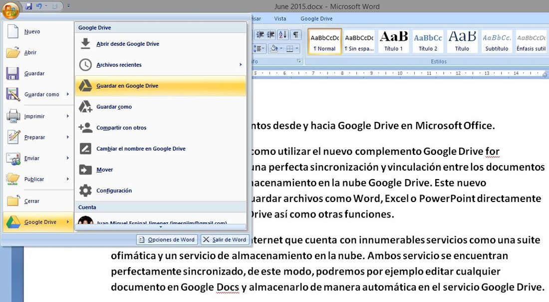 Cómo guardar y abrir documentos desde y hacia Google Drive en Microsoft  Office.