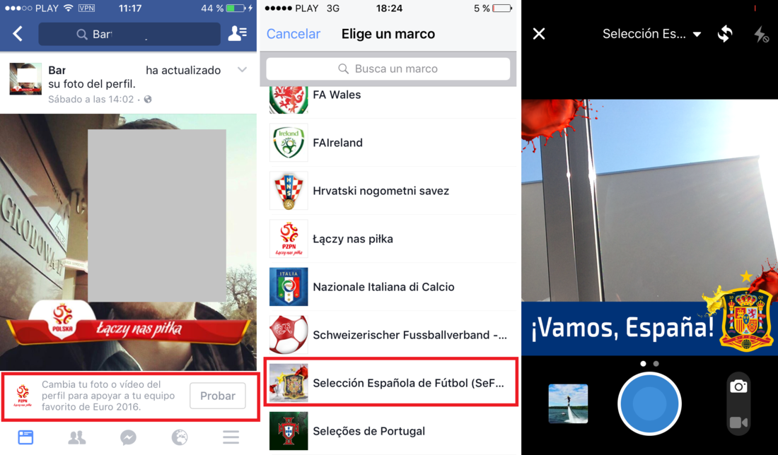 Modificar la foto de perfil de Facebook desde tu Android o iOS para apoyar a la eurocopa o Copa America