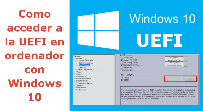 Inicio de la UEFI o Bios en ordenador con Windows 10 