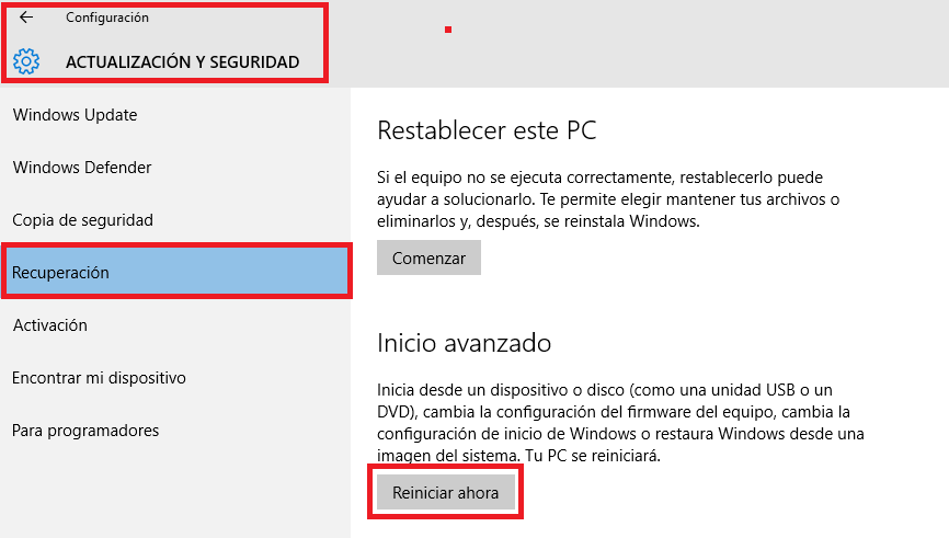 Boot la UEFI para el ordenador con Windows 10