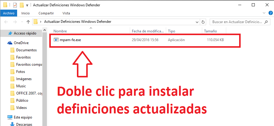 actualizacion manual de windows defender para windows 10
