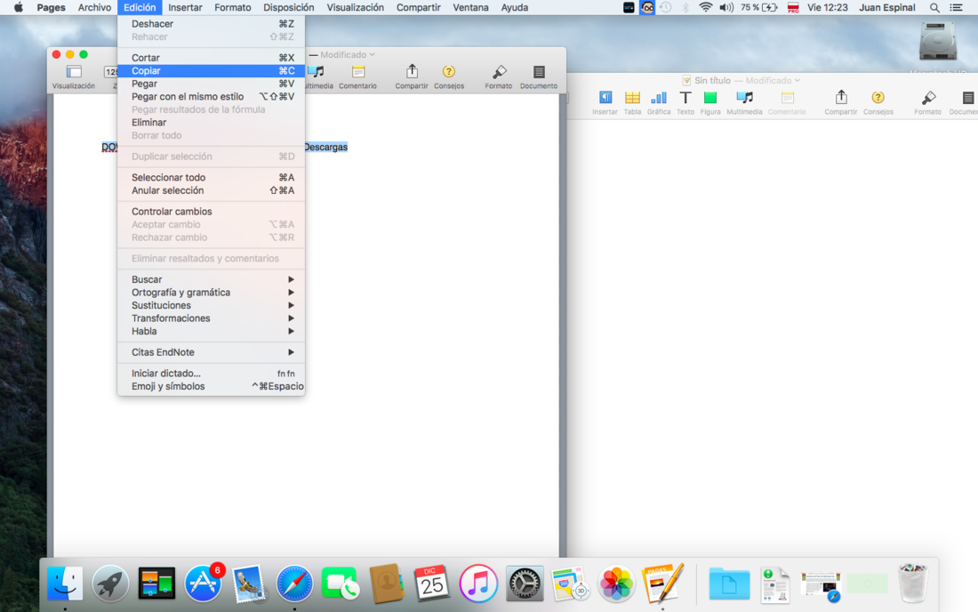 Copiar, cortar y pegar archivos y texto con el menu superior de macbook pro o air en OSX