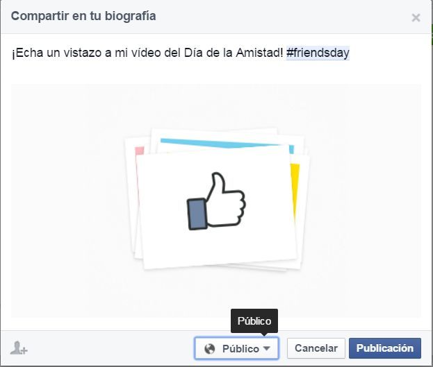 configura la prevacidad del video Dia de la amistad de Facebook