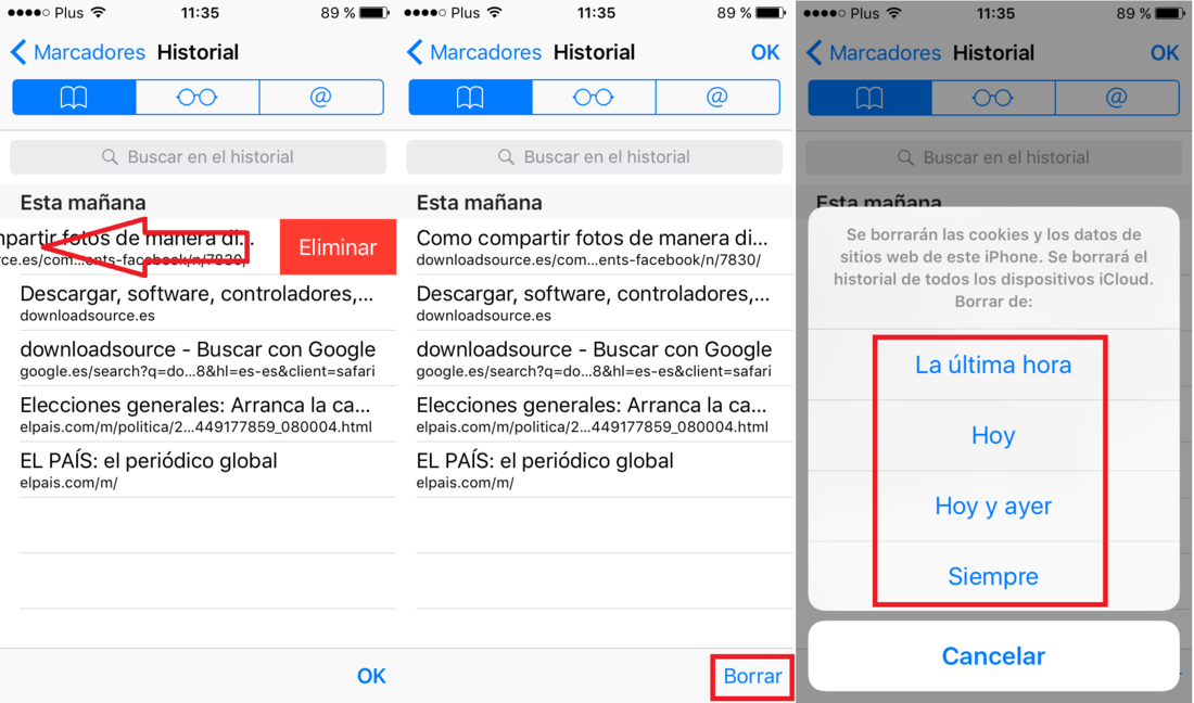 Borrar el historial y datos de navegación en safari de iOS