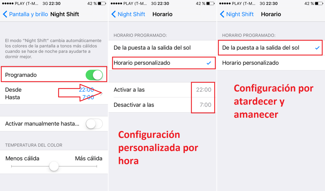 Configurar Night Shift en iPhone o iPad con iOS 9.3