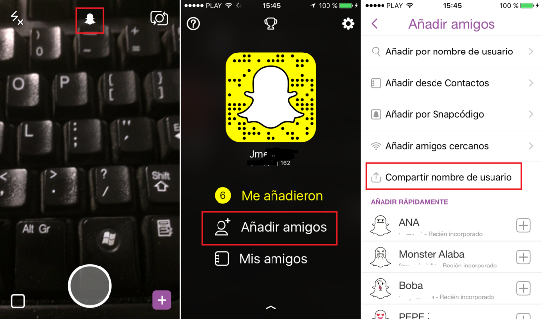 añadir amigos a Snapchat mediante una direccion URL