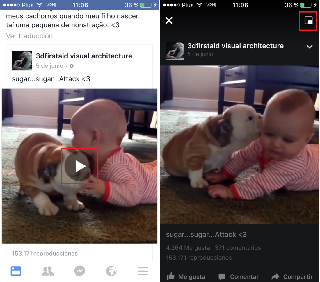 Minimizar los videos de Facebook en iPhone o iPad