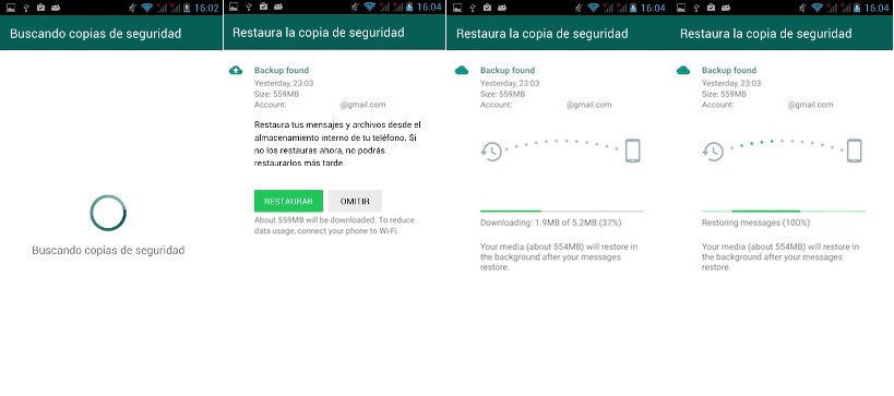 Restaurar copias de seguridad de Whatsapp almacenadas en Google Drive