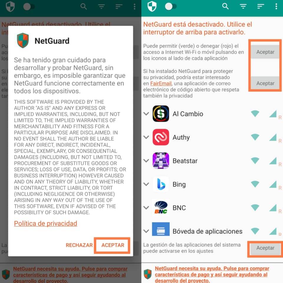 deshabilitar acceso internet de apps especificas en Android