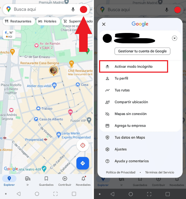 ocultar las etiquetas desde la app de Google Maps