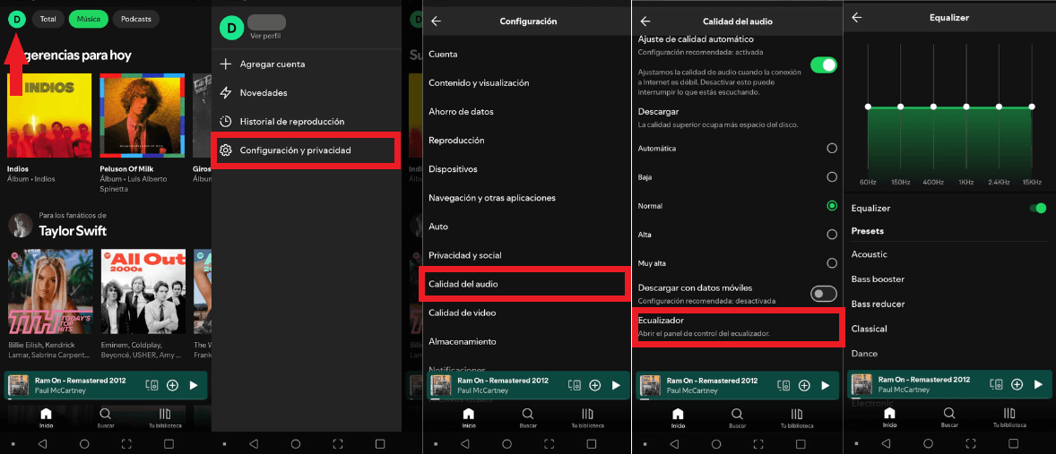 como usar el ecualizador de Spotify