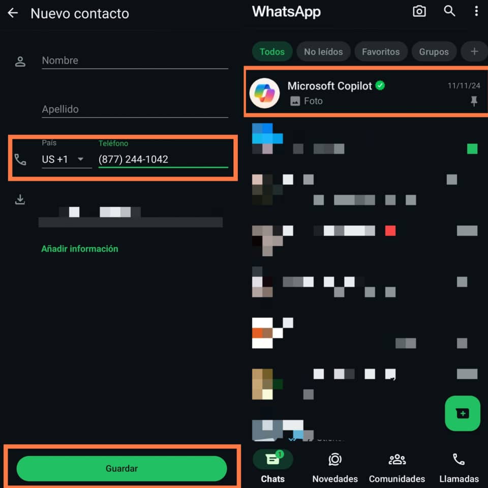 Copilot en la app Whatsapp de tu iPhone o Android