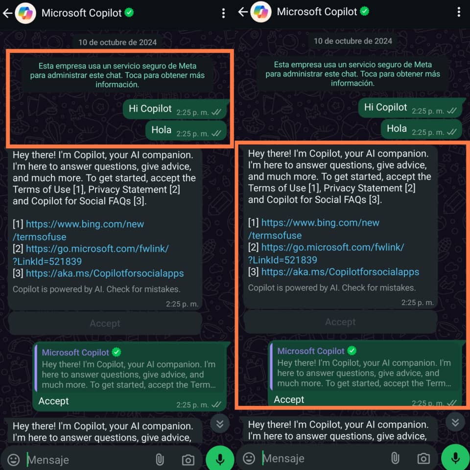 hacer uso de copilot en Whatsapp