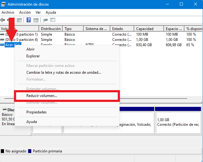 partición de recuperación en windows 11