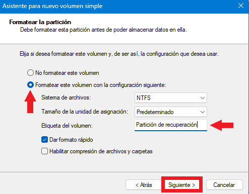 Windows permite crear una particion de recuperación en el disco duro