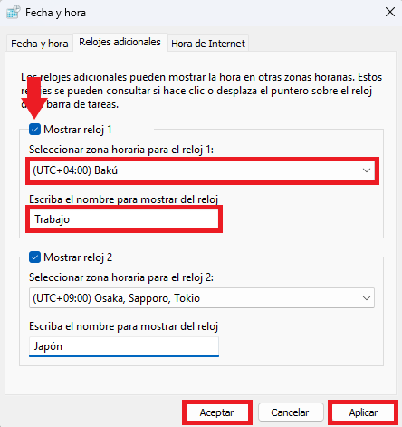 como mostrar varios relojes de ciudades distintas en Windows 11