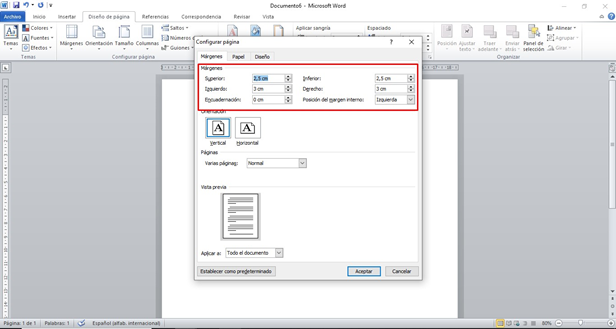 documento word con nuevos margenes