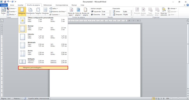 Microsoft Word te permite cambiar los margenes de un texto