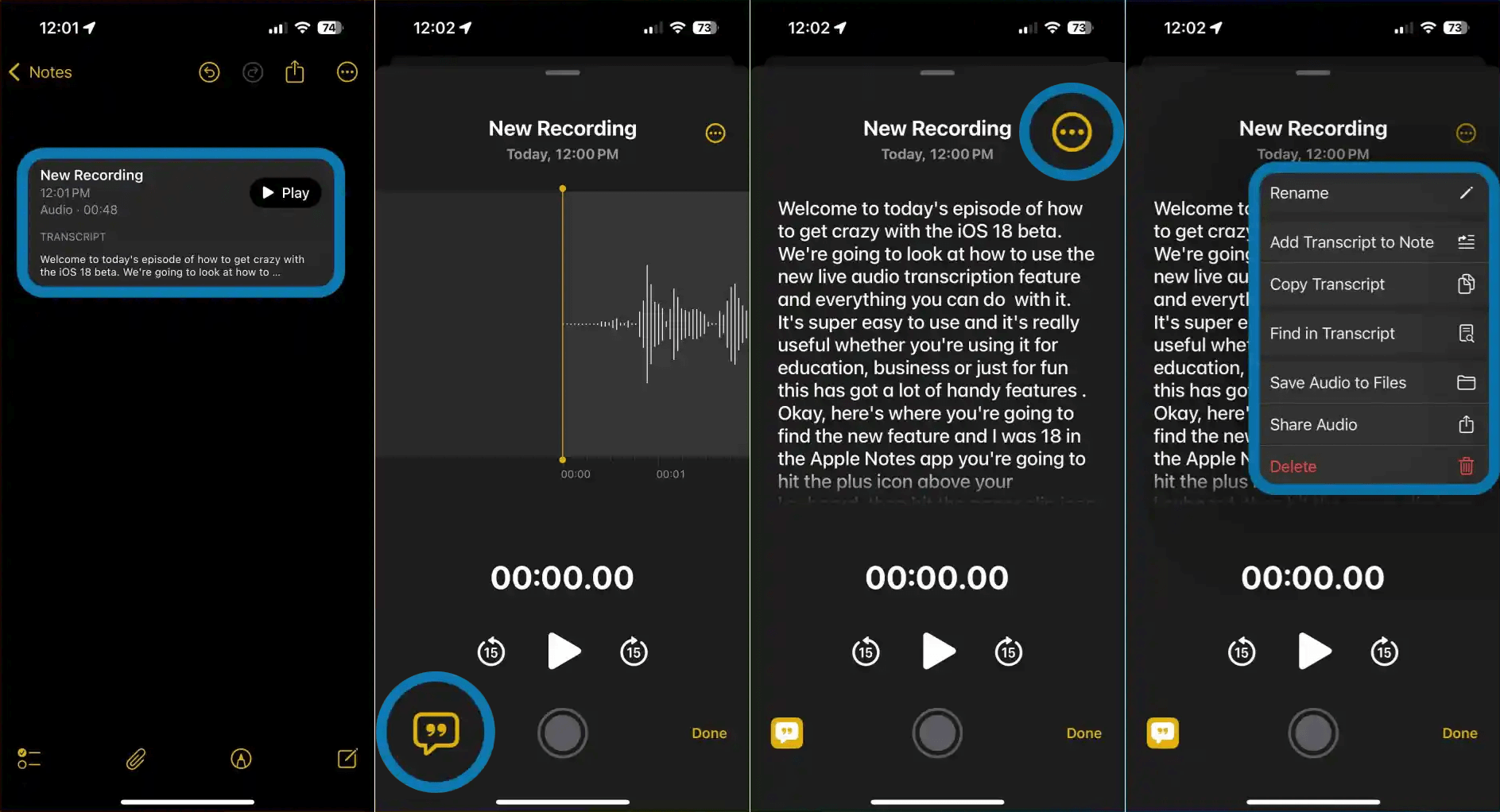 audio con transcripción en tiempo directo con iPhone