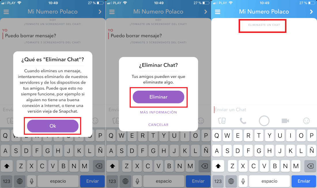 como eliminar mensajes de snapchat en iOS y android