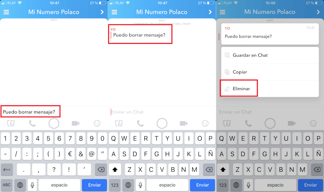 Snapchat ya permite borrar mensajes en los chats