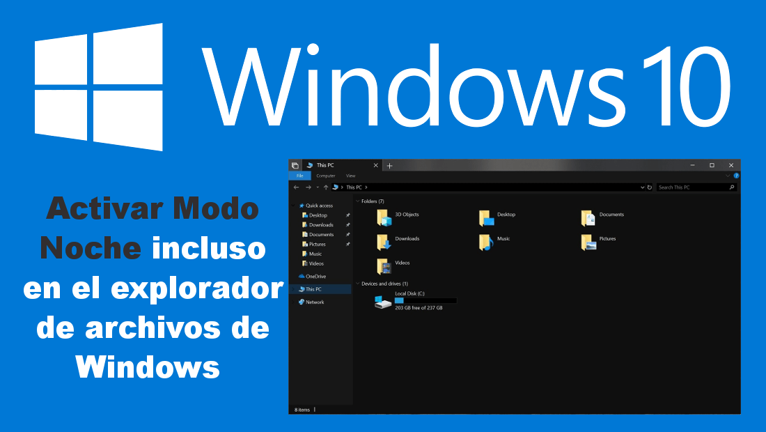 windows 10 como activar el modo noche en todo el sistema