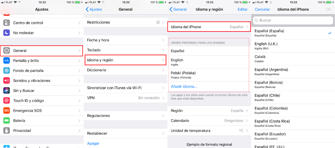 cambiar el idioma de tu iPhone con iOS