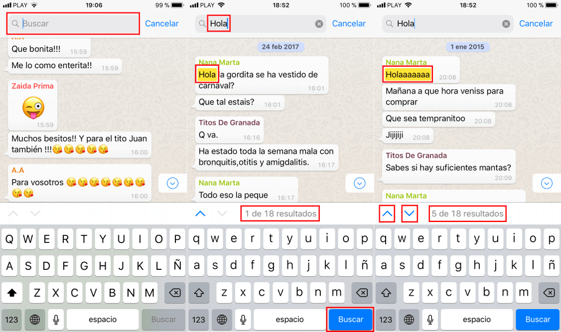 buscar y encontrar palabras dentro de un chat de whatsapp