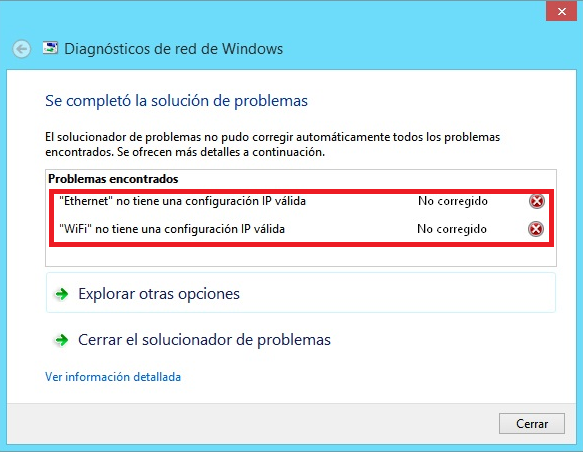 solucionar problema de configuración IP no válida en Windows 10, 8 o 7