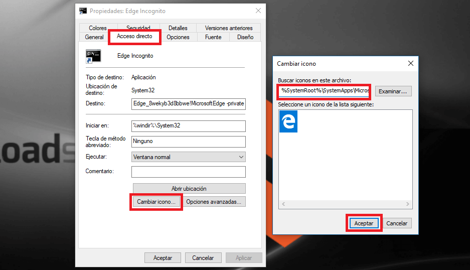 abrir siempre el navegador Microsoft Edge en modo inprivate