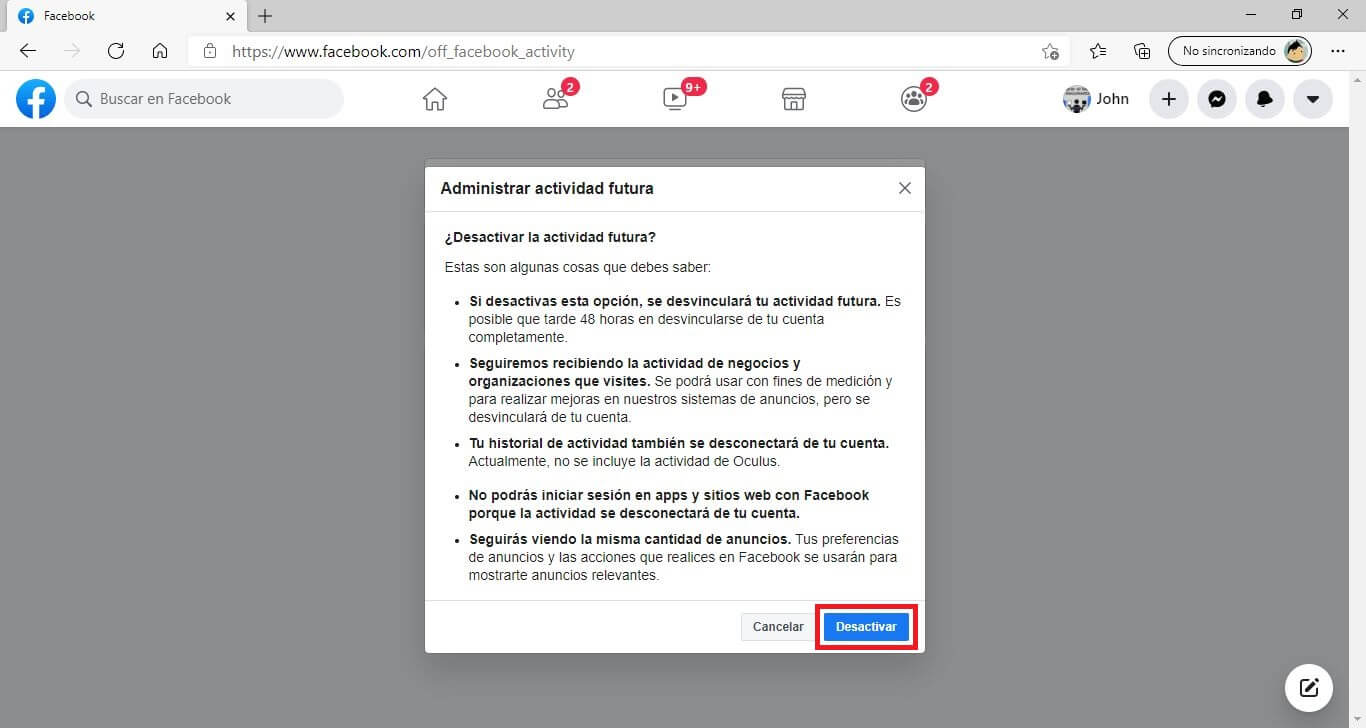 no quiero que Facebook guarde información personal