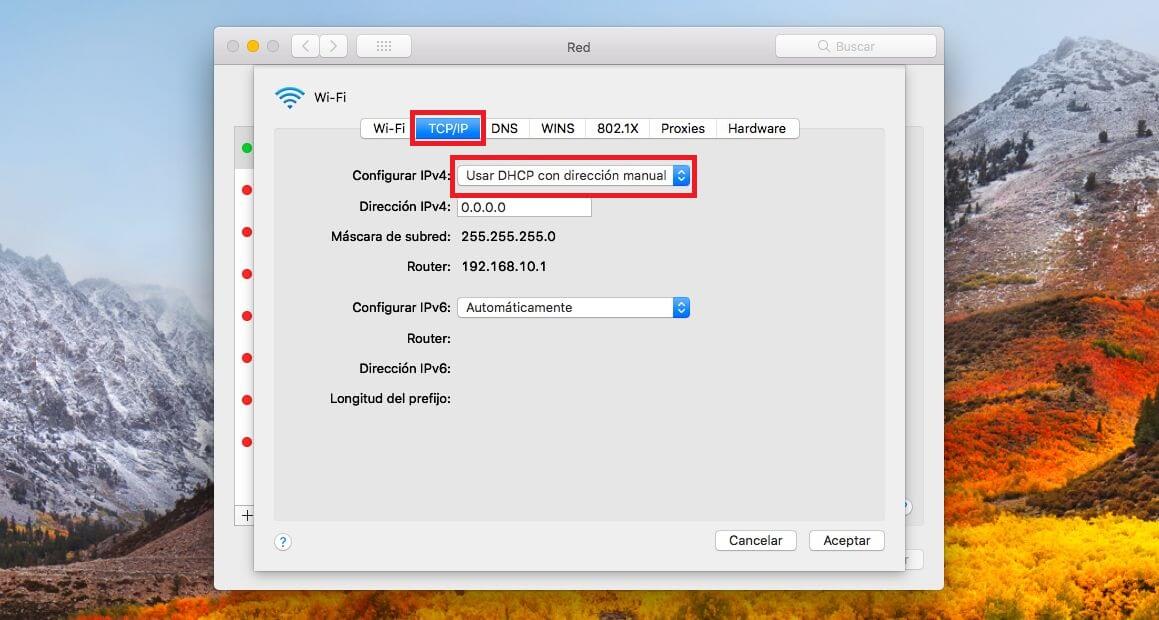 usar una dirección IP especifica en tu Mac OSx