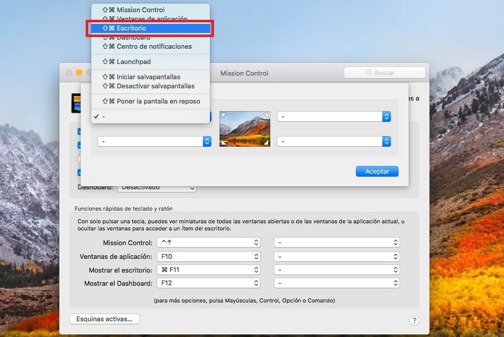 configurar atajo de teclado para minimizar todas las ventanas abiertas en Macbook