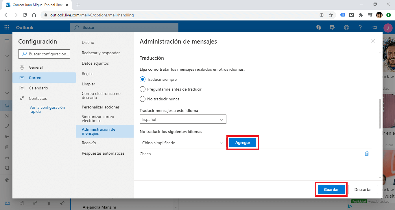 Outlook permite traducir automaticamente correos en otros idiomas