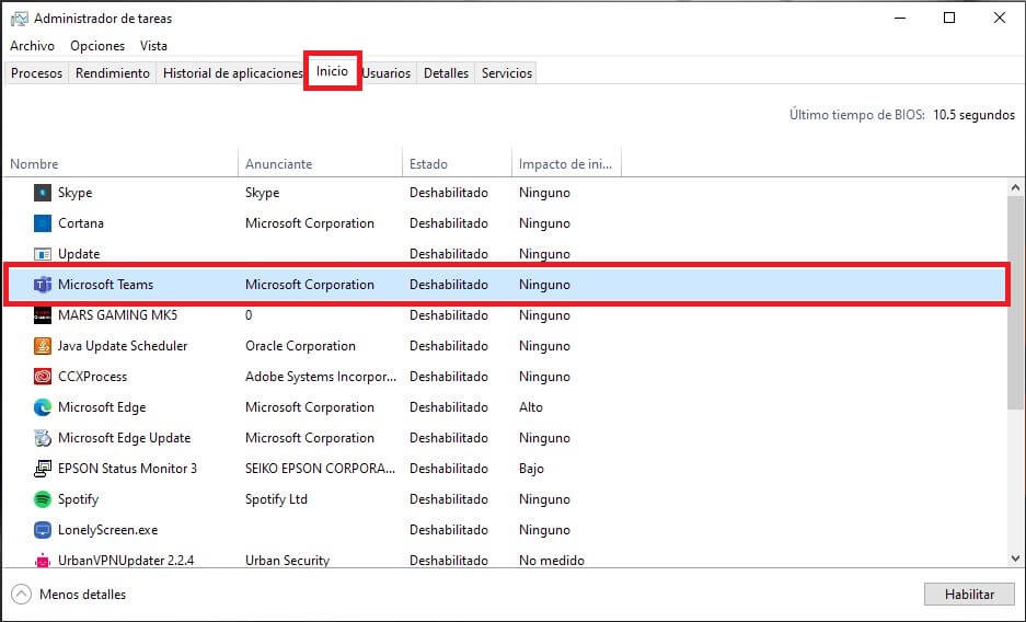 deshabilitar el inicio de microsoft Teams durante el arranque de tu ordenador