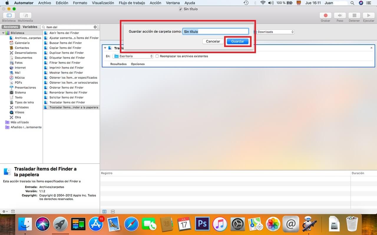 trasladar automaticamente archivos entre carpetas en Mac