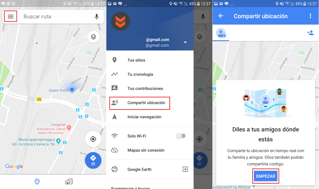 como compartir tu ubicación o localizacion en tiempo real de Google maps con cualquiera de tus contactos