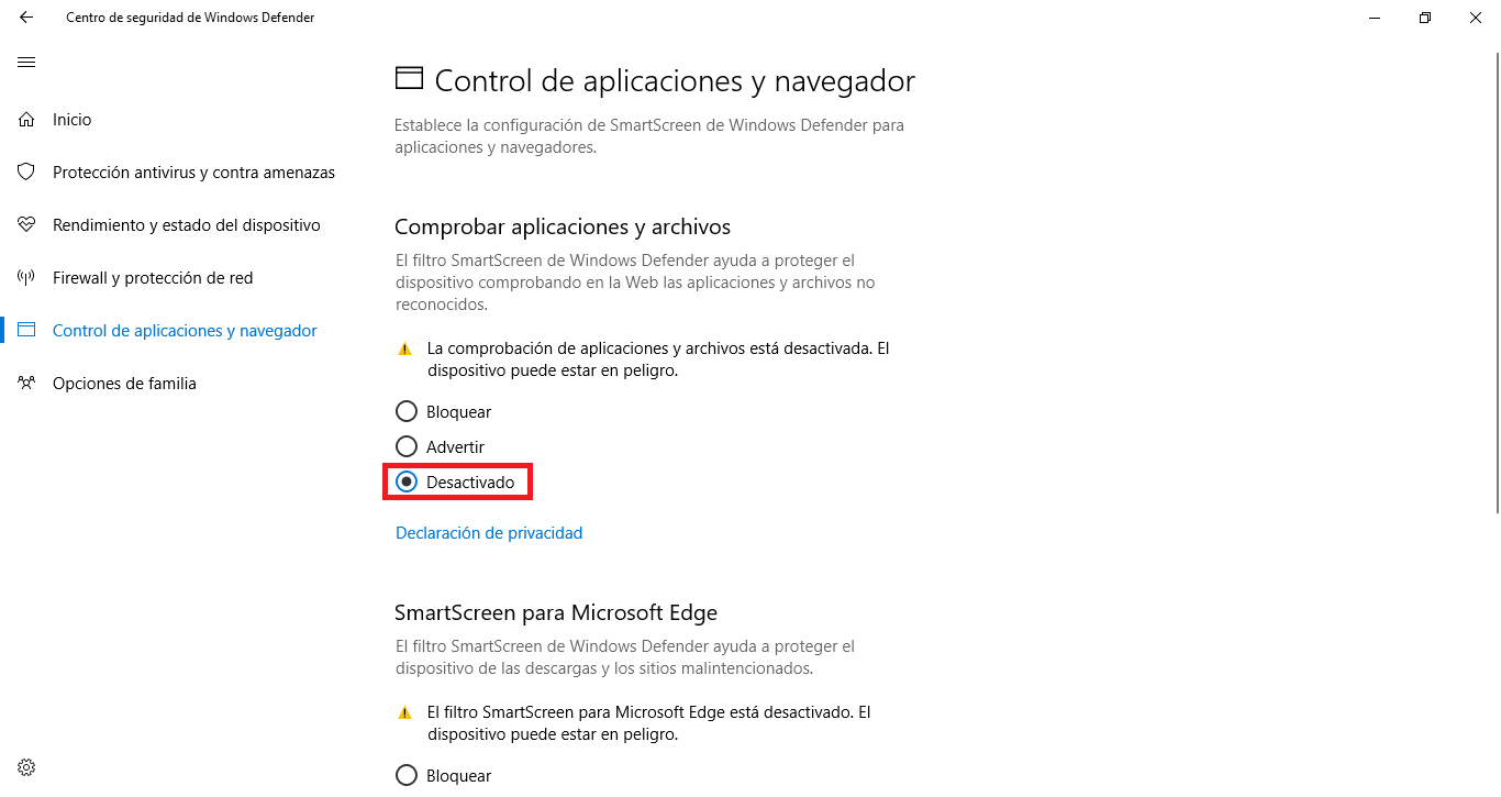 configurar la SmartScreen en Windows 10