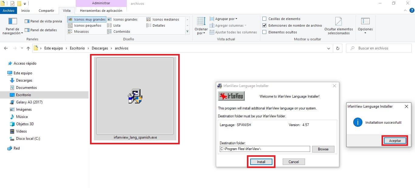 como instalar irfanview en español