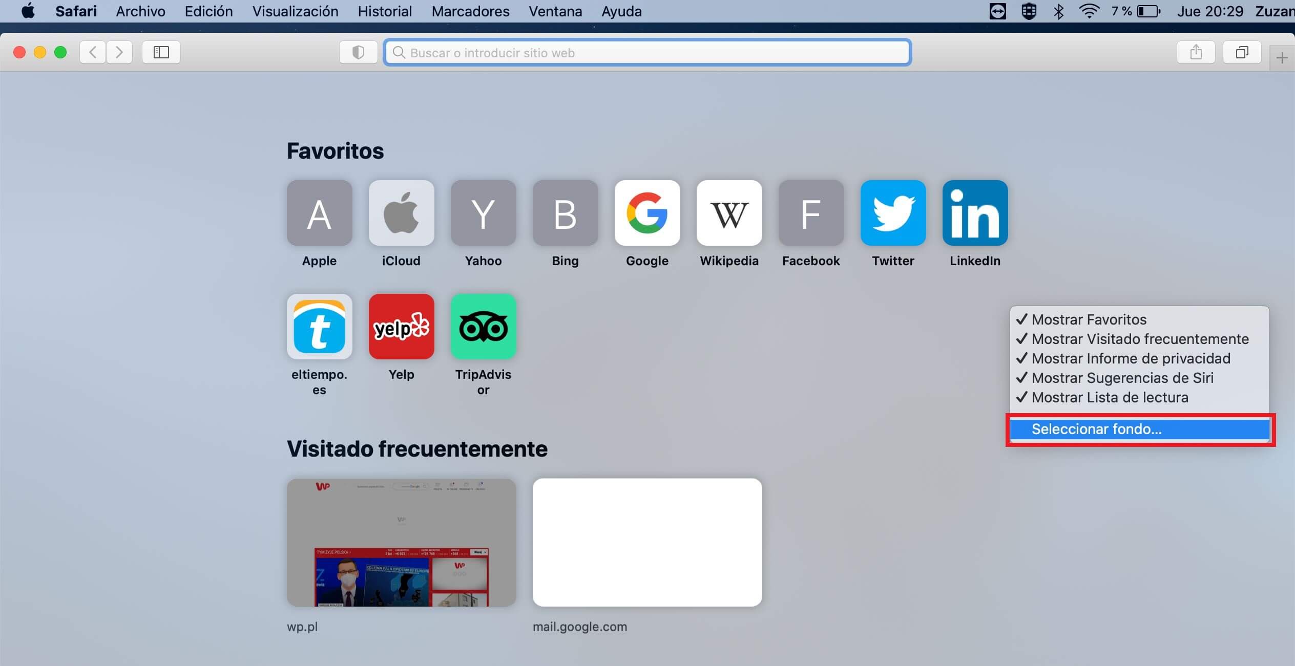 como cambiar el fondo del navegador web safari en mac