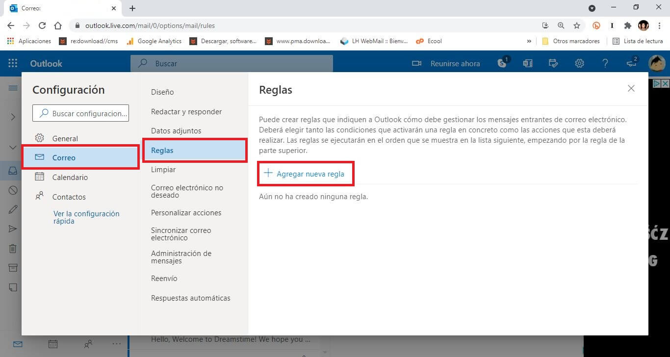 como reenviar correos recibidos de una dirección especifica  a otra con outlook