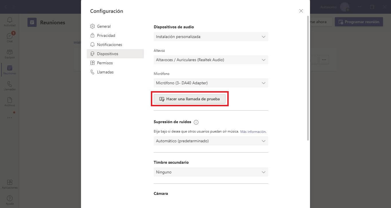 no hay sonido en la videollamada de microsoft teams