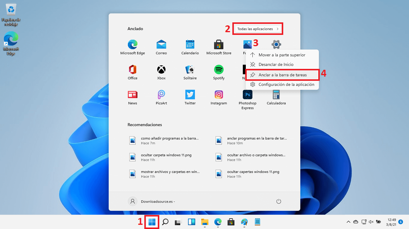 como anclar apps a la barra de tareas de windows 11
