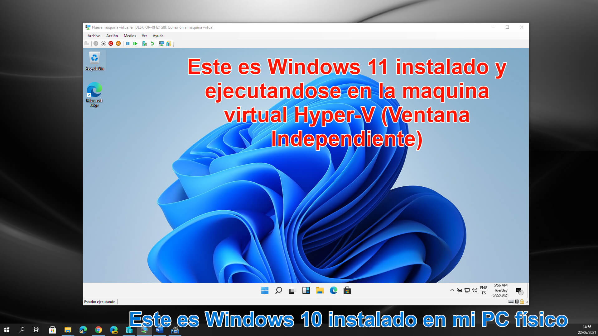 Windows 11 instalado en windows 10 virtualmente con Hyper-V